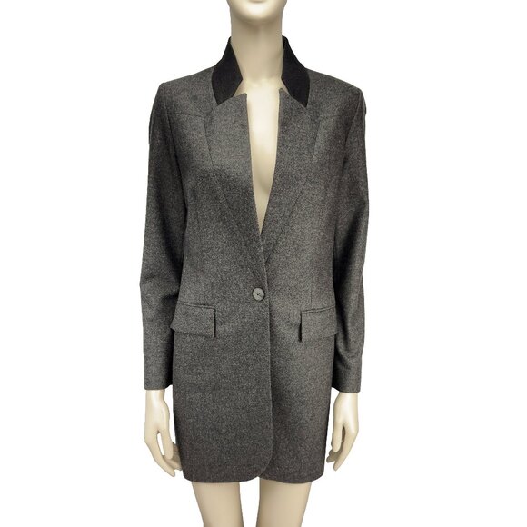 JUDITH & CHARLES Wool Longline Single-Button Contemporary Gray Blazer Jacket 4 - Picture 1 of 9
